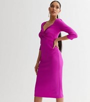 New Look Purple Ribbed Cut Out Twist Midi Dress